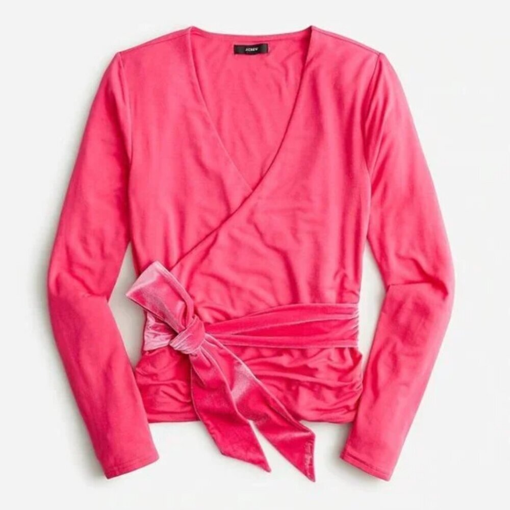NWOT J. Crew Stretchy FormKnit Velvet Tie  Wrap Shirt in Vibrant pink, Size‎ XS
